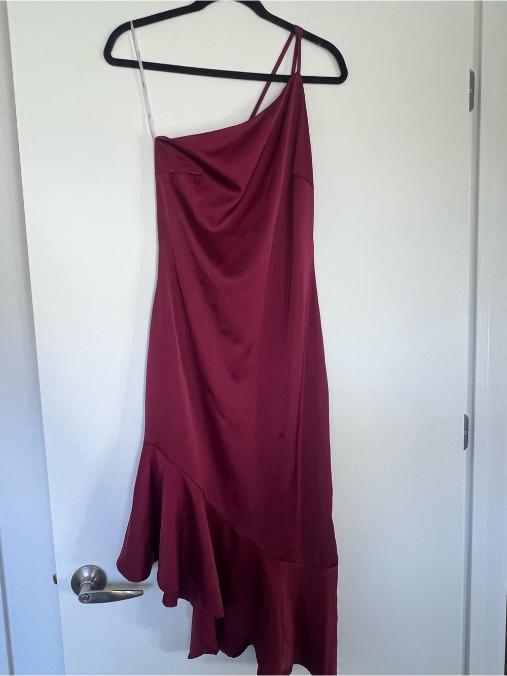 Lulu's One-Shoulder Ruffled Slip Dress in Burgundy